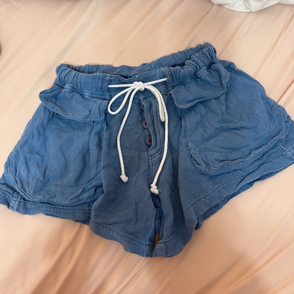 Free People Blue Flowy Shorts with front tie